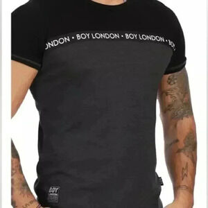 Boy London Gray & Black Logo Graphic T-Shirt - Pit to Pit 21.5”